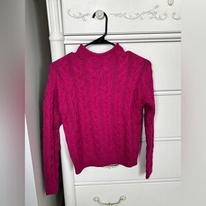 J. Crew Cable Knit Turtleneck Sweater in Fuchsia